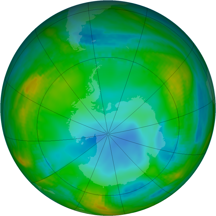 Antarctic ozone map for 08 July 1989